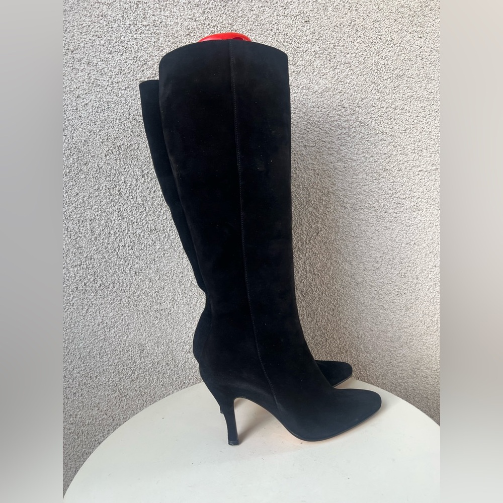 Salvatore Ferragamo high heel boots black suede leather pointed toe 7.5 B #22363